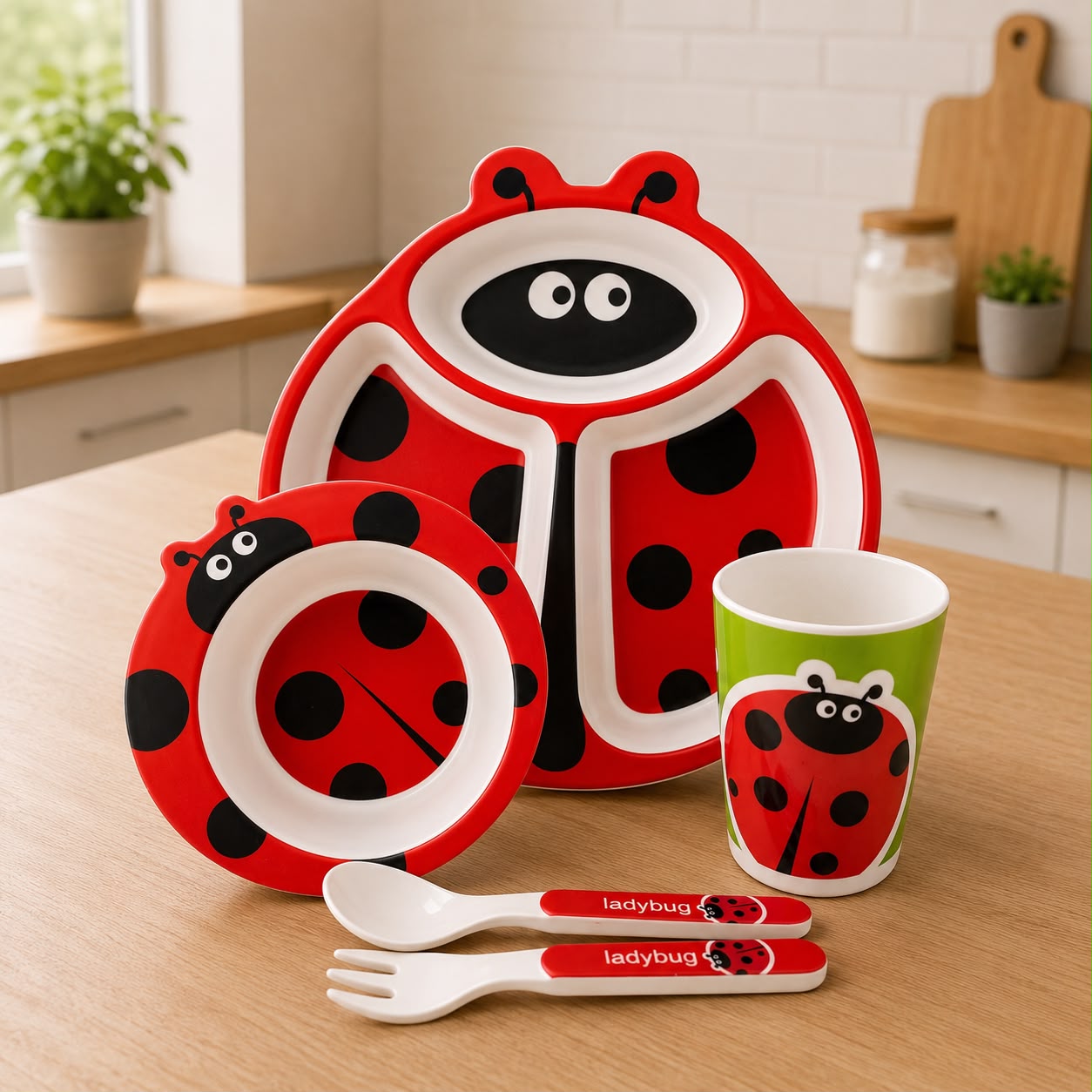 Set de Vajilla Infantil Mariquita – 5 Piezas