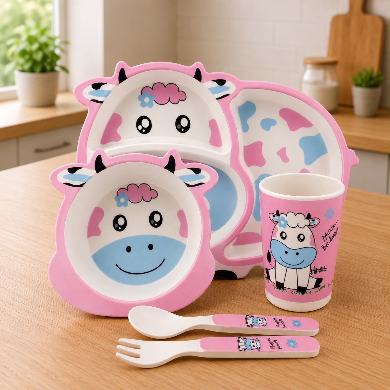 Set de Vajilla Infantil Vaquita – 5 Piezas